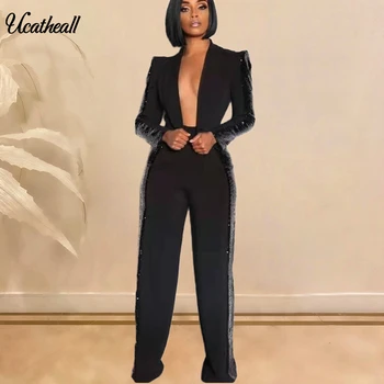 Side Sequin Patchwork 2 Two Sets Of Sequins Womens Fashion Office Women's V Neck Long Sleeve Blazer+wide Leg Pants Teo Piece Set
Side Sequin Patchwork 2 Two Sets Of Sequins Womens Fashion Office Women's V Neck Long Sleeve Blazer+wide Leg Pants Teo Piece Set