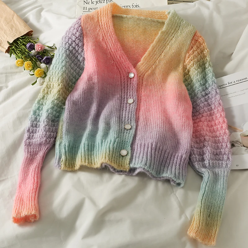 2021 winter Loose Ladies Color Gradient Single-breasted Cardigan Sweater Women's New Slim and Thin Long-sleeved Sweater
2021 winter Loose Ladies Color Gradient Single-breasted Cardigan Sweater Women's New Slim and Thin Long-sleeved Sweater