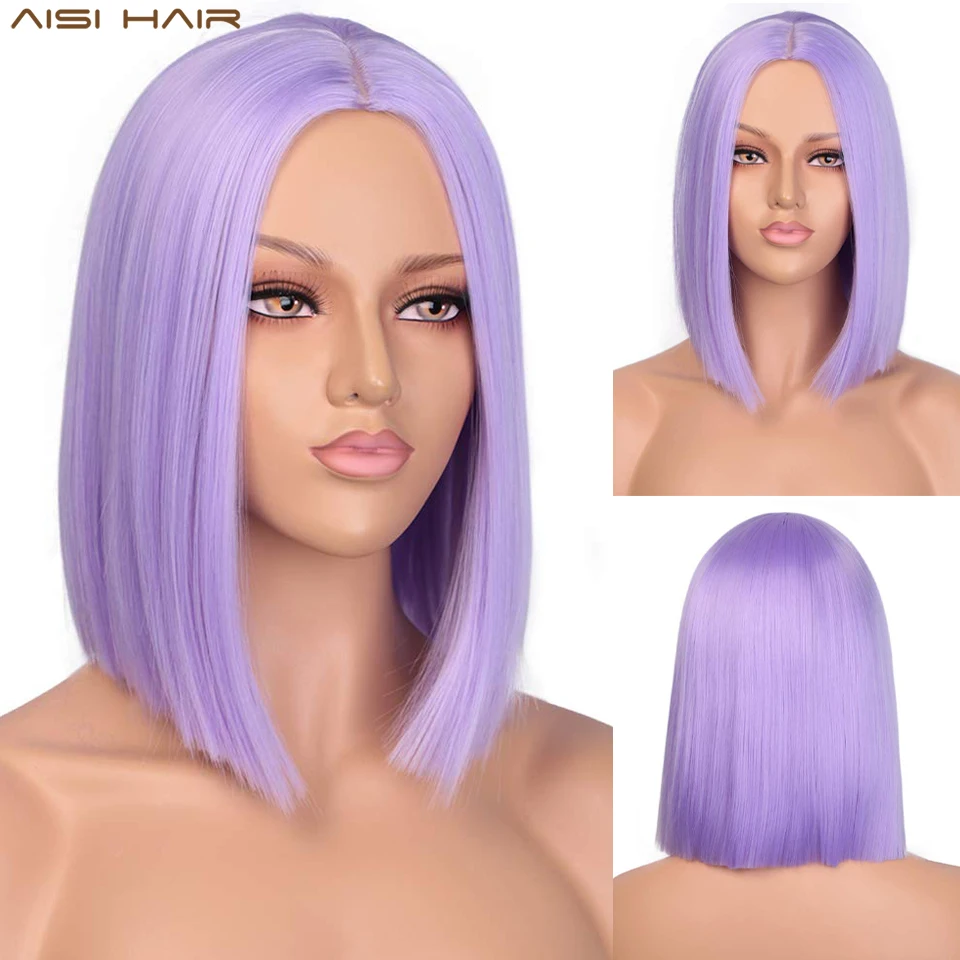 AISI HAIR фиолетовый боб парик прямые волосы 12 дюймов Синтетические парики для