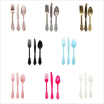 Disposable PS Flatware Set Party Tools Dinnerware Set Colorful Dinner Knife Spoon Cake Fork Golden Cutlery Hollow-carved Design
Disposable PS Flatware Set Party Tools Dinnerware Set Colorful Dinner Knife Spoon Cake Fork Golden Cutlery Hollow-carved Design