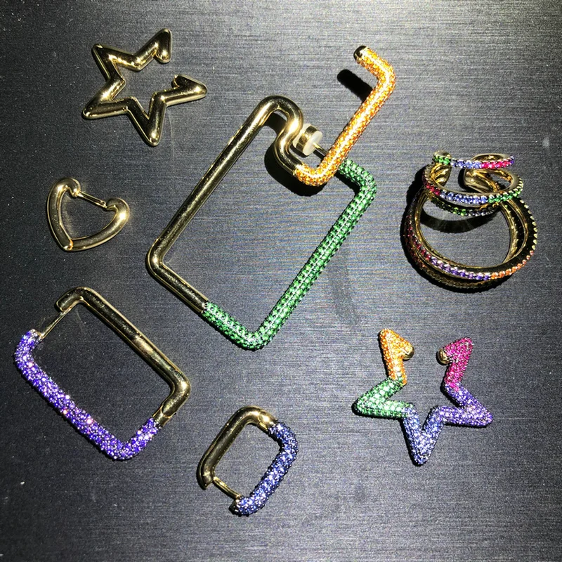 S925 sterling silver new seven-color star-shaped single ear clip multi-layer temperament trend style ladies jewelry | Украшения и
