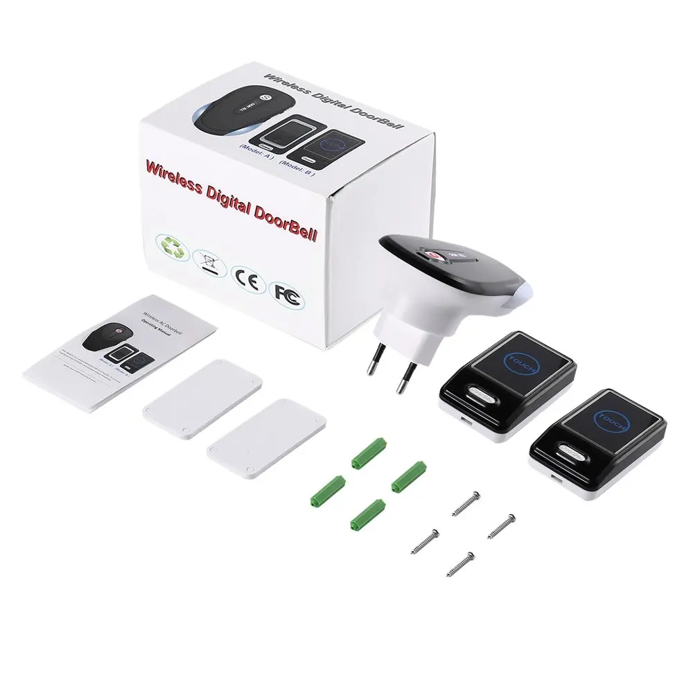 Wireless Digital Doorbell Kit with 2 Transmitters and 1 Receiver Waterproof Touch Sensor Button Plug-in for Home Office
Wireless Digital Doorbell Kit with 2 Transmitters and 1 Receiver Waterproof Touch Sensor Button Plug-in for Home Office