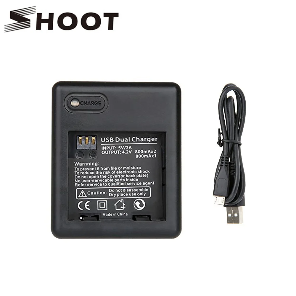 SHOOT 4.2V 800mA USB Dual Battery Charger for Xiaomi yi 2K Camera Fast Charger with USB Cable for Xiaoyi Action Cam Accessory
SHOOT 4.2V 800mA USB Dual Battery Charger for Xiaomi yi 2K Camera Fast Charger with USB Cable for Xiaoyi Action Cam Accessory