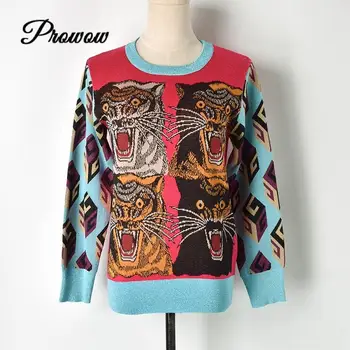 Fashion Women Sweater Tiger Head Cube Pattern Jacquard Women Knitted Pullovers Long Sleeve Winter Cool Runway Sweater Tide 
Fashion Women Sweater Tiger Head Cube Pattern Jacquard Women Knitted Pullovers Long Sleeve Winter Cool Runway Sweater Tide