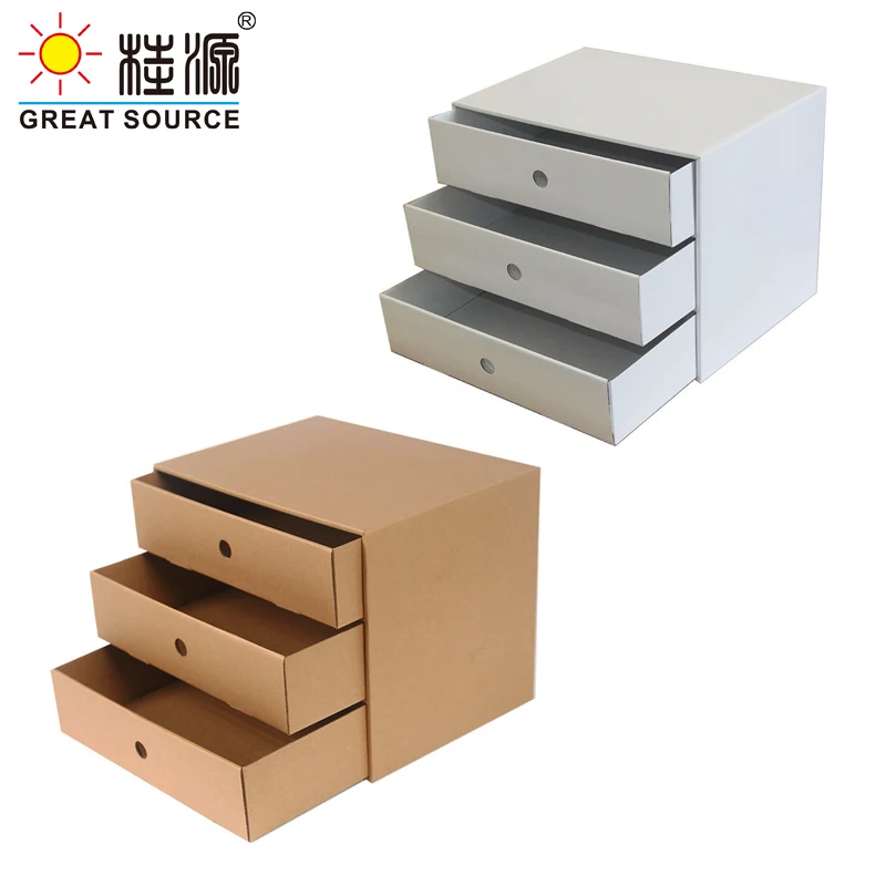

MQQ 3 Drawers Storage Composable Cabinet Office Corrugate Foldable Home Storage Kraft Paper Environment Friendly(2PCS)