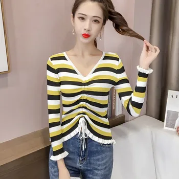 Autumn Sweater Women V-neck Long Seeve Knit Pullover Fashion Trend Rainbow Striped Drawstring Sweater
Autumn Sweater Women V-neck Long Seeve Knit Pullover Fashion Trend Rainbow Striped Drawstring Sweater