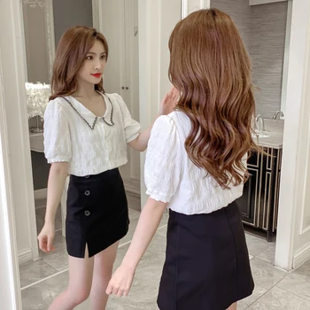 COIGARSAM Fashion Shirt Womens tops New Peter pan Collar Panelled Women shirts White Yellow 6117
COIGARSAM Fashion Shirt Womens tops New Peter pan Collar Panelled Women shirts White Yellow 6117