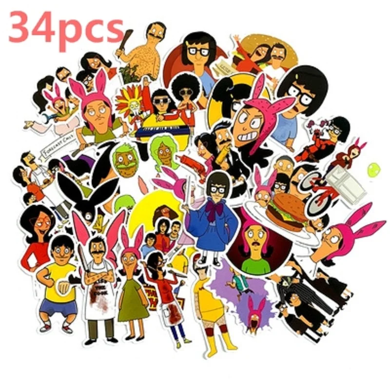 34pcs cartoon Bobs Burgers Funny Stickers Tina Laptop Luggage Skateboard Motorcycle Bottle Decal Guitar Fridge Sticker Children
34pcs cartoon Bobs Burgers Funny Stickers Tina Laptop Luggage Skateboard Motorcycle Bottle Decal Guitar Fridge Sticker Children