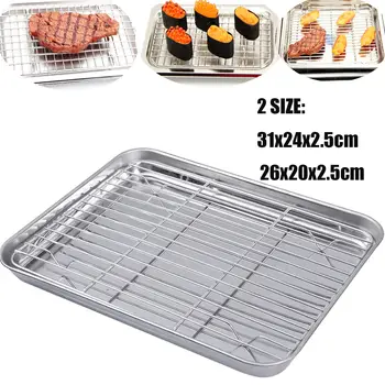 2Pc/Set Rectangular Baking Tray Stainless Steel Baking Pan Sheet with Removable Cooling Rack 26x20x2.5cm/31x24x2.5cm/23x17x2.5cm
2Pc/Set Rectangular Baking Tray Stainless Steel Baking Pan Sheet with Removable Cooling Rack 26x20x2.5cm/31x24x2.5cm/23x17x2.5cm
