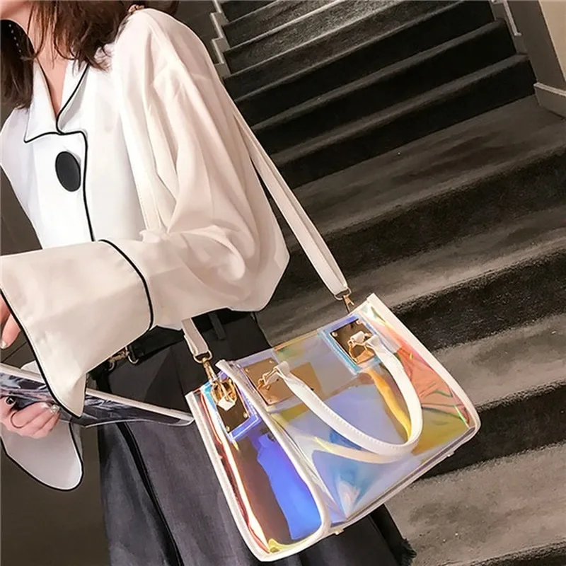 Multi-Function Color Transparent Bag PVC Messenger Bag Women Zipper Satchels Clear Handbag Girl Laser Shoulder Bag Luxury Bolsas
Multi-Function Color Transparent Bag PVC Messenger Bag Women Zipper Satchels Clear Handbag Girl Laser Shoulder Bag Luxury Bolsas