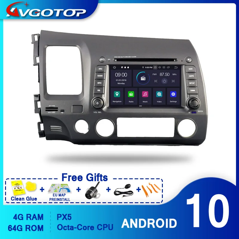 AVGOTOP Android 10 4 Гб + 64 ГБ Автомобильный DVD-плеер для HONDA CIVIC 2006-2011 Carplay радио IPS HD экран