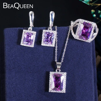 BeaQueen Brilliant Purple Amethyst Cubic Zircon Crystal Princess Cut 3pcs Earring Necklace Ring Silver 925 Jewelry Sets JS048
BeaQueen Brilliant Purple Amethyst Cubic Zircon Crystal Princess Cut 3pcs Earring Necklace Ring Silver 925 Jewelry Sets JS048