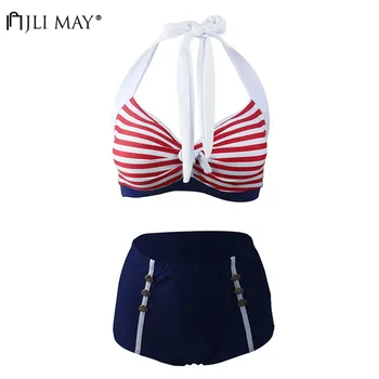 JLI MAY Women Patchwork Striped Bikini High Waist Wire Free Color Collision Sexy Swimsuit Two Piece Halter Button Swimwear
JLI MAY Women Patchwork Striped Bikini High Waist Wire Free Color Collision Sexy Swimsuit Two Piece Halter Button Swimwear