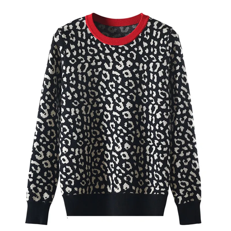 2020 Autumn Winter Women Sweaters Leopard Knitted Pullovers Long Sleeve Contrast Color Crewneck Jumpers Loose Women's Sweater
2020 Autumn Winter Women Sweaters Leopard Knitted Pullovers Long Sleeve Contrast Color Crewneck Jumpers Loose Women's Sweater