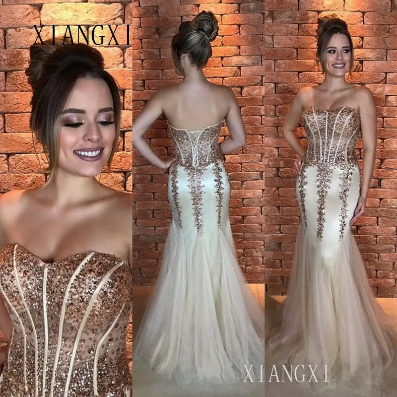 Gold Mermaid Evening Dresses Sequin Lace Appliques Tulle Long Evening Dress Formal Gowns Party Gowns robe de soiree
Gold Mermaid Evening Dresses Sequin Lace Appliques Tulle Long Evening Dress Formal Gowns Party Gowns robe de soiree