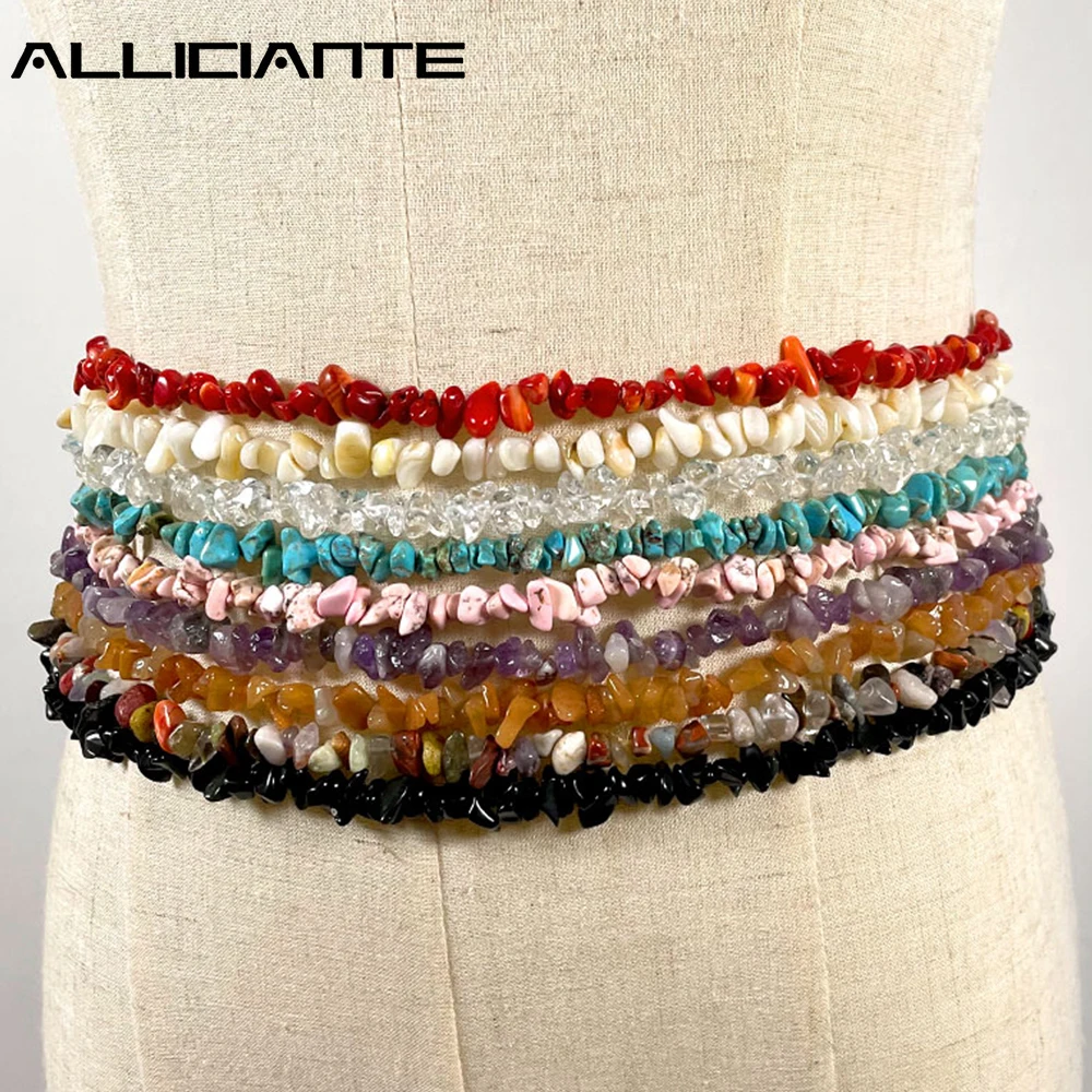Boho Colorful Natural Stone Beaded Waist Chain Handmade Irregular Bead