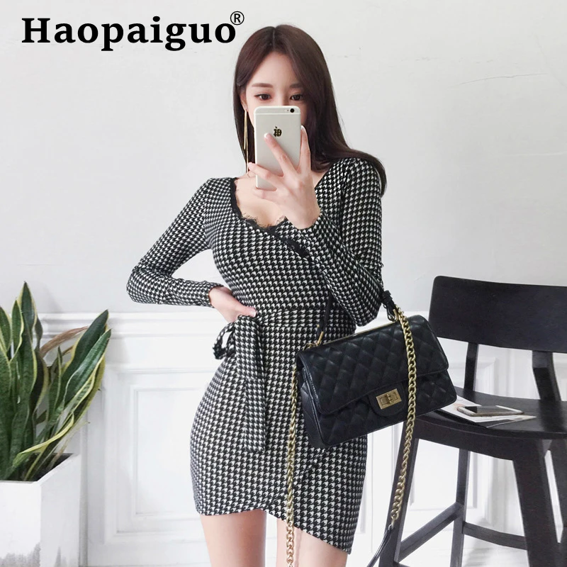 2019 Autumn Wrap Mini Dress for Ladies Long Sleeve Houndstooth Sheath Bodycon Party Dress Women Fall Clothe Sexy Dress Plus Size
2019 Autumn Wrap Mini Dress for Ladies Long Sleeve Houndstooth Sheath Bodycon Party Dress Women Fall Clothe Sexy Dress Plus Size