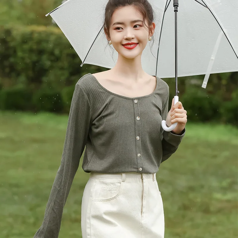 2020 Autumn New Style Korean-style INS Basic Versatile Square Collar Single-Breasted Solid Color Pullover T-shirt Female Base To
2020 Autumn New Style Korean-style INS Basic Versatile Square Collar Single-Breasted Solid Color Pullover T-shirt Female Base To