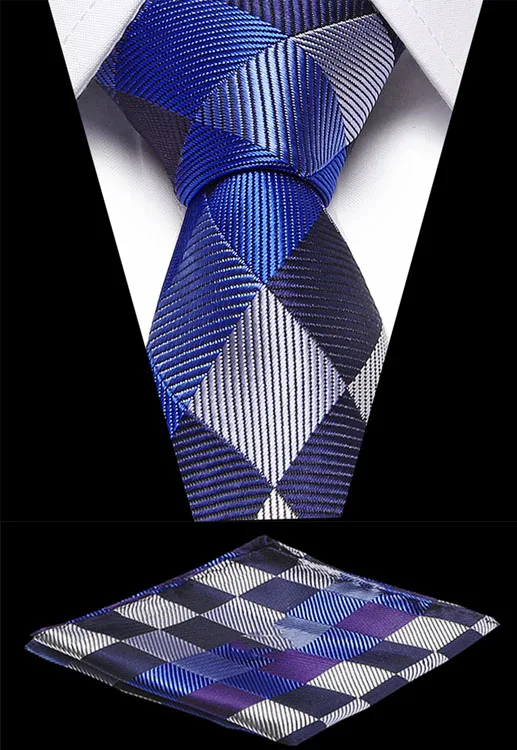 

100% Silk New Male Fashion Tie Men's 7.5cm Plaid Paisley Necktie Handkerchief Wedding Tie Hanky Sets