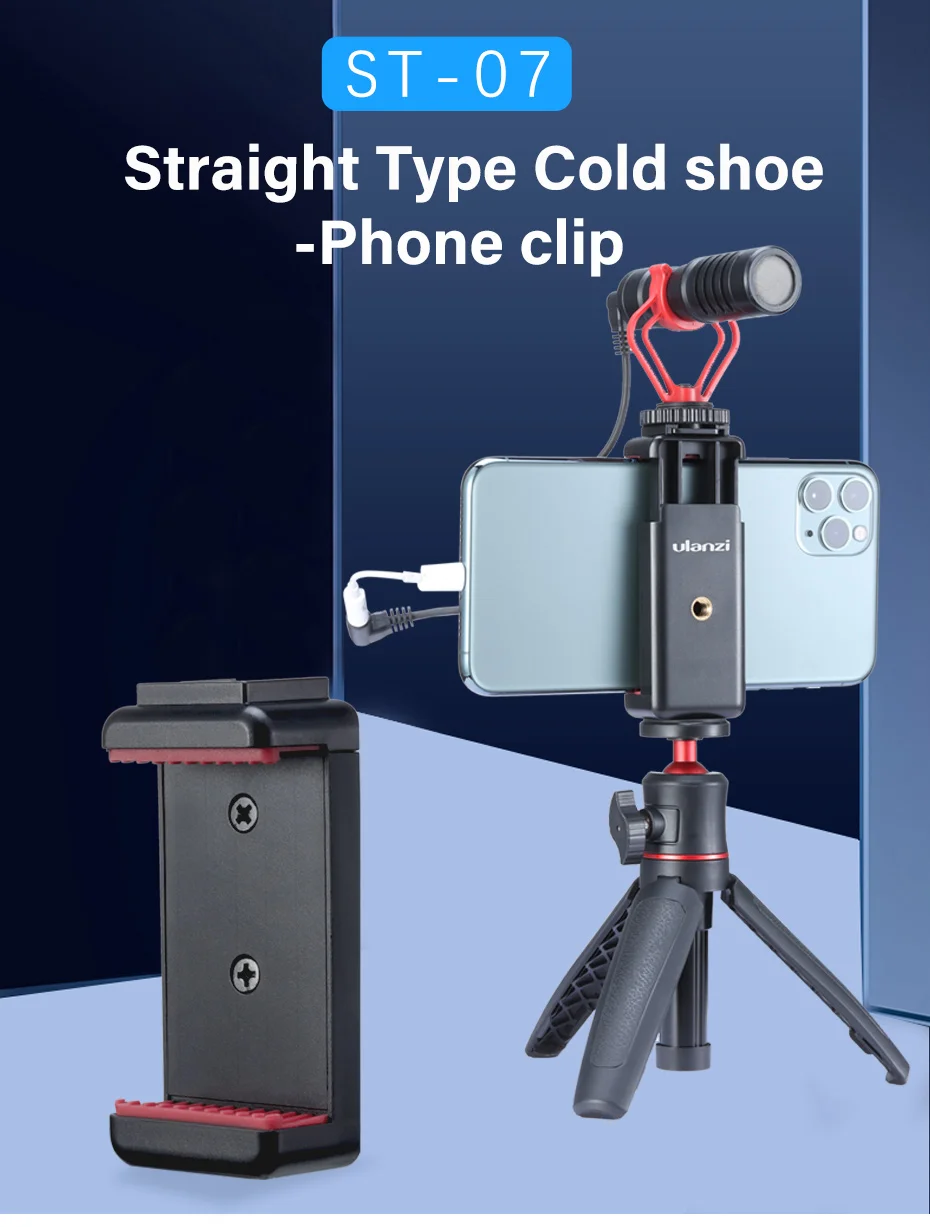 Ulanzi ST-07 Cold Shoe Phone Mount Holder Extend Cold Shoe for Vlog Microphone LED Light Vlog Tripod Phone Mount Stright Mobile