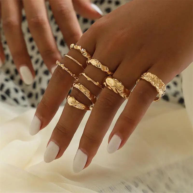

Simple Design Female Rings Geometric Twisted Irregular Joint Gold Knuckle Midi Ring Set Fashion Women Wedding Party Jewelry Wear