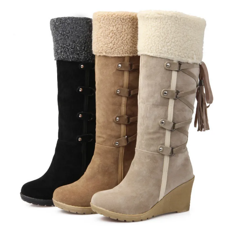 Winter Fashion Wedges Snow Boots Mid-Calf Slip-On Round Toe High (5cm-8cm) Solid Plush Sexy Large Size Cross-Tied Fringe Flock
Winter Fashion Wedges Snow Boots Mid-Calf Slip-On Round Toe High (5cm-8cm) Solid Plush Sexy Large Size Cross-Tied Fringe Flock