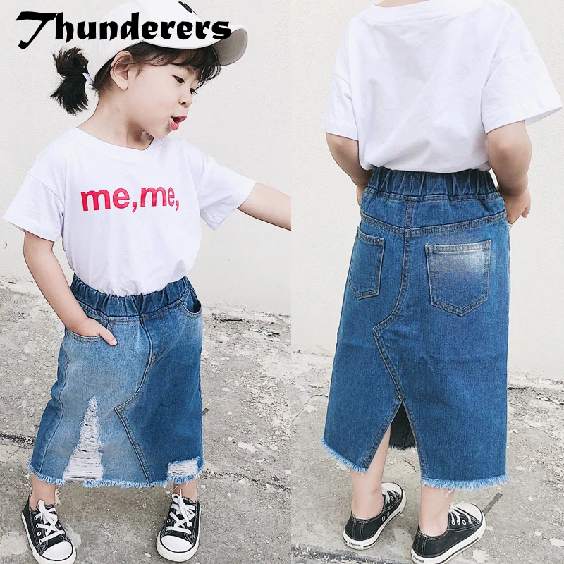 Thunderers Casual Summer Autumn Children Long Skirt Ripped Broken Elegant Girl Denim Skirt Split Fashion Baby Girl Clothes
Thunderers Casual Summer Autumn Children Long Skirt Ripped Broken Elegant Girl Denim Skirt Split Fashion Baby Girl Clothes