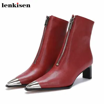 Lenkisen popular metal pointed toe genuine leather boots high heels rock Zipper fashion handsome women winter ankle boots L68
Lenkisen popular metal pointed toe genuine leather boots high heels rock Zipper fashion handsome women winter ankle boots L68
