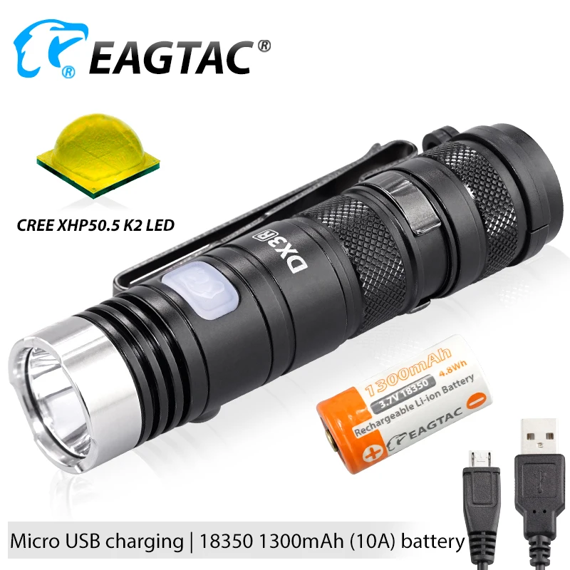 EAGTAC DX3B RC PRO USB Rechargeable XHP50.2 2500LM Super Powerful LED Flashlight Mini Pocket Torch EDC Lamp 18350 Included
EAGTAC DX3B RC PRO USB Rechargeable XHP50.2 2500LM Super Powerful LED Flashlight Mini Pocket Torch EDC Lamp 18350 Included