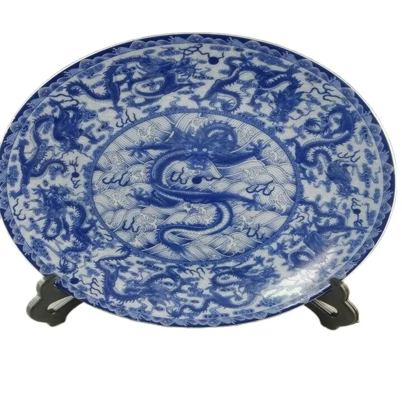 

chinese antique round qing dynasty porcelain 9 dragon plate