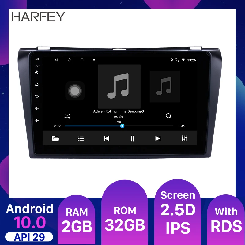 Автомобильный сенсорный экран Harfey 9 дюймов Android 10 0 2Din GPS-навигация для Mazda 3 2004-2009 с