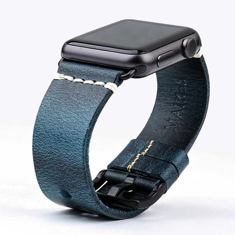 Vintage Oil Wax Leather Watch Band For Apple
