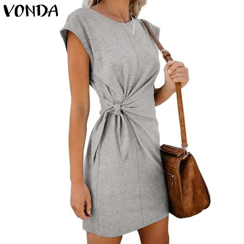 Summer Dress VONDA Women Sundress With Belt 2019 Casual Round Neck Shorts Sleeve Mini Dress Beach Vestidos Robe Femme Plus Size
Summer Dress VONDA Women Sundress With Belt 2019 Casual Round Neck Shorts Sleeve Mini Dress Beach Vestidos Robe Femme Plus Size
