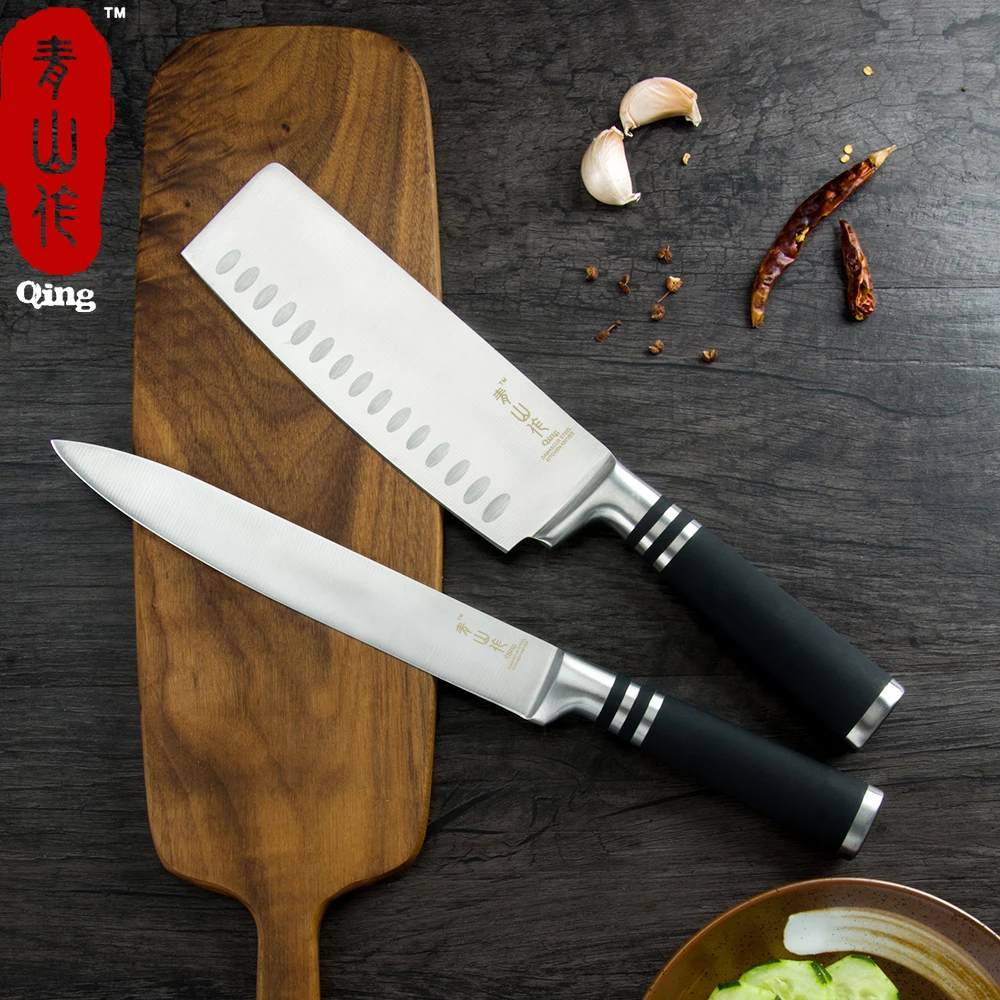 Qing Chopping & Slicing Knife Set High Quality Stainless Steel Chef Knife 2-piece Set Vegetable Nakiri Cleaver & Salmon Slicer
Qing Chopping & Slicing Knife Set High Quality Stainless Steel Chef Knife 2-piece Set Vegetable Nakiri Cleaver & Salmon Slicer