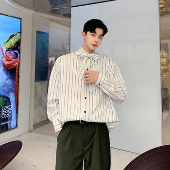 Male Women Vintage Fashion Streetwear Hip Hop Loose Shirts Lovers Clothing Men Bow Tie Collar Long Sleeve Casual Striped Shirt
Male Women Vintage Fashion Streetwear Hip Hop Loose Shirts Lovers Clothing Men Bow Tie Collar Long Sleeve Casual Striped Shirt