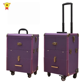 

Women Cute pink Trolley Cosmetic case Rolling Luggage,Men Domineering black Nails Makeup Toolbox,Beauty Tattoo Trolley Suitcases