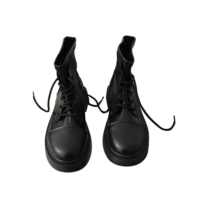 2020 spring and autumn thin Martin boots ins wild British style short Hong Kong flavor motorcycle flat black tide | Обувь