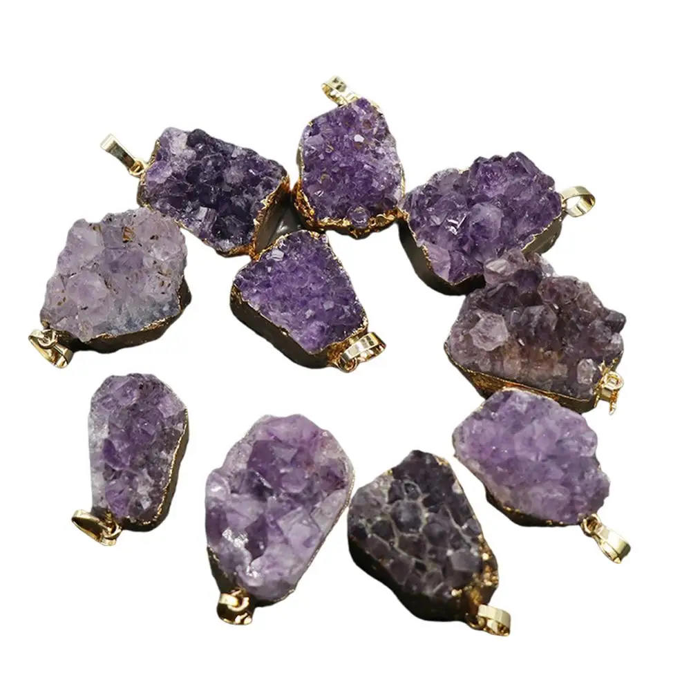 High Grade Purple Druzy Pendant Crystal Cluster Necklace Charm Purple Raw Quartz Druzy Geode Inlaid Charm With Chain
High Grade Purple Druzy Pendant Crystal Cluster Necklace Charm Purple Raw Quartz Druzy Geode Inlaid Charm With Chain