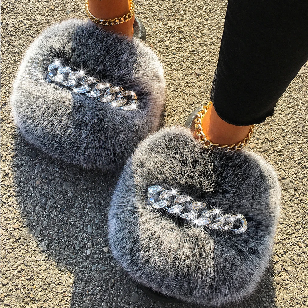 Furry Fur Slippers Fluffy Flip Flops Diamond Chain Real Fox Raccoon Fur Slides Women Summer Sandals House Slippers Beach Shoes
Furry Fur Slippers Fluffy Flip Flops Diamond Chain Real Fox Raccoon Fur Slides Women Summer Sandals House Slippers Beach Shoes