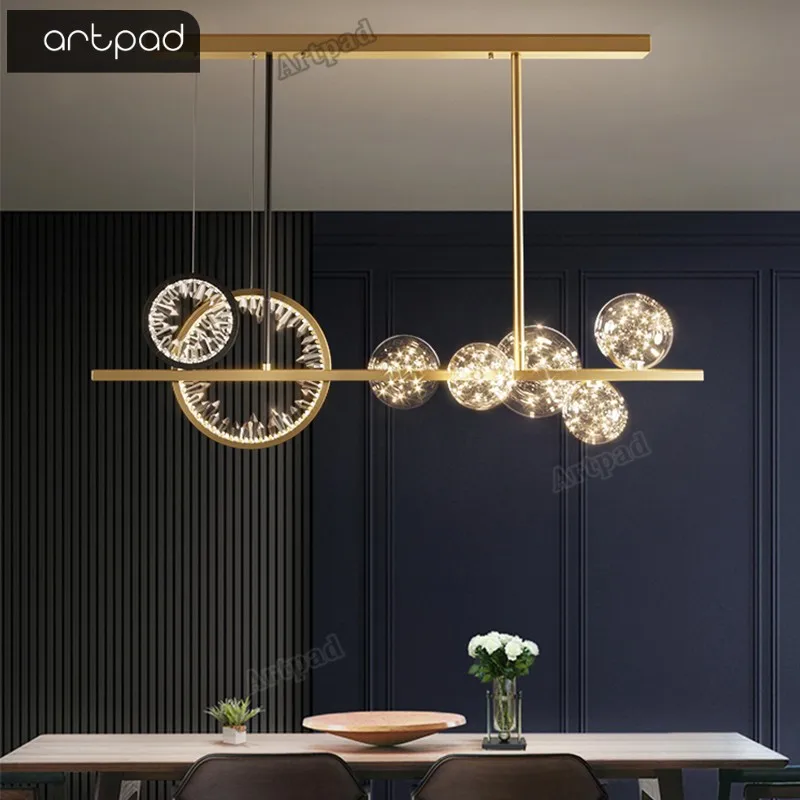 Artpad Pendant Lights Kitchen Lighting Illuminator Dining Room Lamps LED Round Ring Gold Crystal Luxury Creative Bar Light | Освещение