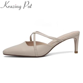 Krazing pot full grain leather high quality slip on mules high heels simple style solid beauty lady streetwear sandals women L25
Krazing pot full grain leather high quality slip on mules high heels simple style solid beauty lady streetwear sandals women L25