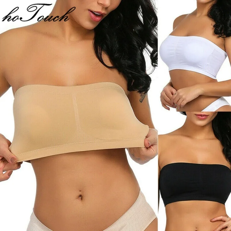 

Double Layers Plus Size Strapless Bra Bandeau Tube Removable Padded Top Stretchy Seamless Bandeau Bra Boob Crop Spaghetti Strap