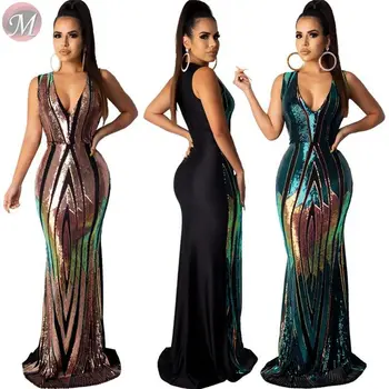 2020 Fashion sleeveless V neck sequined bodycon Maxi Long Ladies Sexy Dress 
2020 Fashion sleeveless V neck sequined bodycon Maxi Long Ladies Sexy Dress