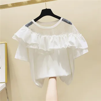 Mesh Stitching Sexy Ruffled Short-Sleeved T-shirt Female 2020 Summer Tee Top Loose Temperament White T-shirt Ladies Tops
Mesh Stitching Sexy Ruffled Short-Sleeved T-shirt Female 2020 Summer Tee Top Loose Temperament White T-shirt Ladies Tops