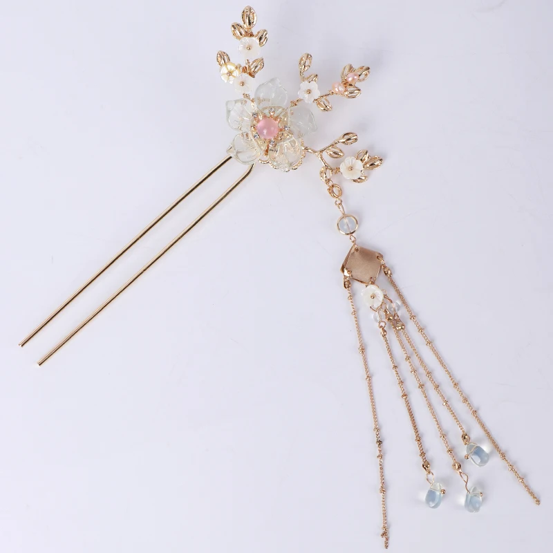Фото Han Fu hair accessories antique top hairpin tassel jewelry aesthetic clasp classical fairy gas step shake crown hairpi | Аксессуары для