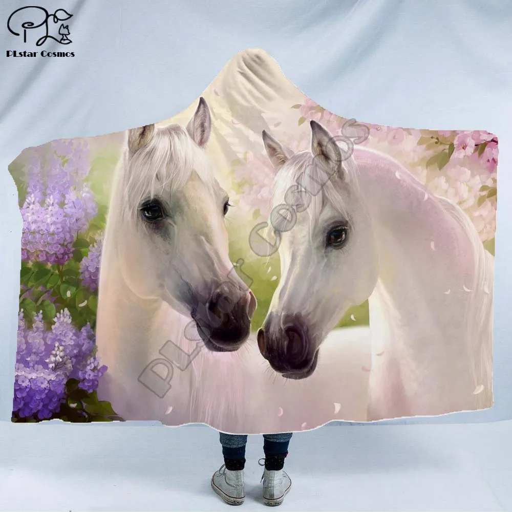 

Colorful horse Graffiti Character Hooded Blanket Adult/child Sherpa Fleece Wearable Blanket Microfiber Bedding M-003