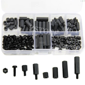 

160Pcs M3 Nylon Black M-F Hex Spacers Screw Nut Assortment Kit Stand off Set Box M08 dropship