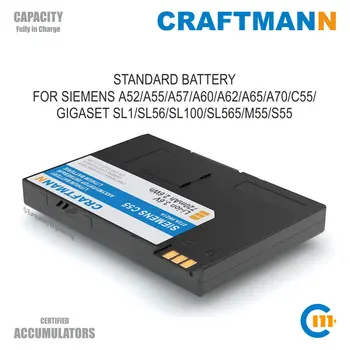 Craftmann Battery (Li-ion, 720mAh) for Siemens A52/A55/A57/A60/A62/A65/A70/C55/GIGASET SL1/SL56/SL100/SL565/M55/S55 (EBA-510) 
Craftmann Battery (Li-ion, 720mAh) for Siemens A52/A55/A57/A60/A62/A65/A70/C55/GIGASET SL1/SL56/SL100/SL565/M55/S55 (EBA-510)