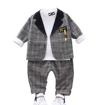 3 pieces of Children's Sets casual suit suit 2020 children's fashion casual boy black collar Plaid suit dress 
3 pieces of Children's Sets casual suit suit 2020 children's fashion casual boy black collar Plaid suit dress