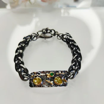 Rock Thick Chain bracelet Black 2 tone Olivine CZ Free size Cool Big Link bangle for women/Men 
Rock Thick Chain bracelet Black 2 tone Olivine CZ Free size Cool Big Link bangle for women/Men